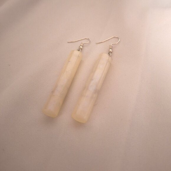 Artisan Handmade White Pearl Silver Star Cylinder Statement Earrings - Picture 5 of 7